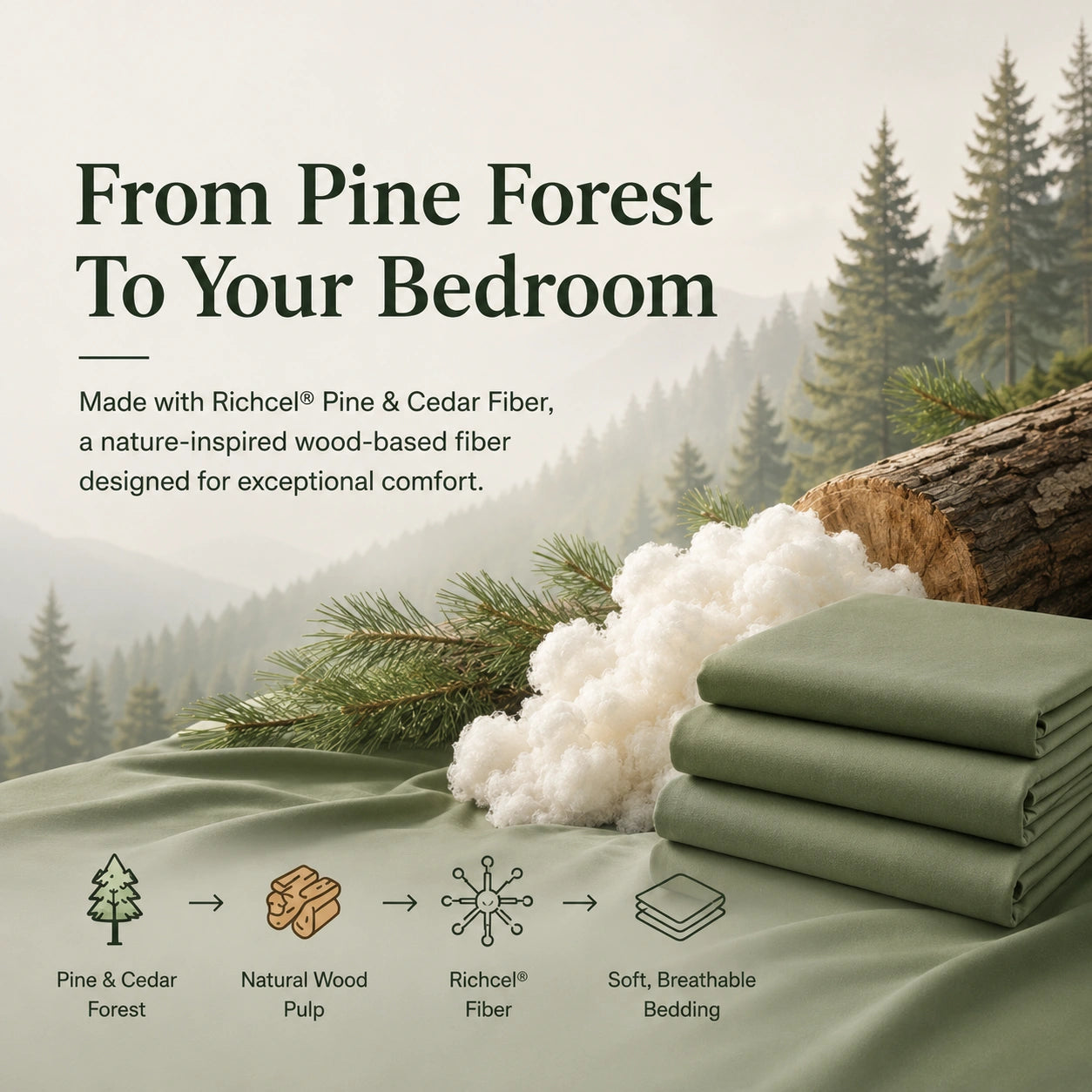 Bedtter X Rewardown Richcel® Pine & Cedar Fiber Sheet Set | Breathable, Moisture-Wicking & Silky Soft Bedding for Fresher Sleep